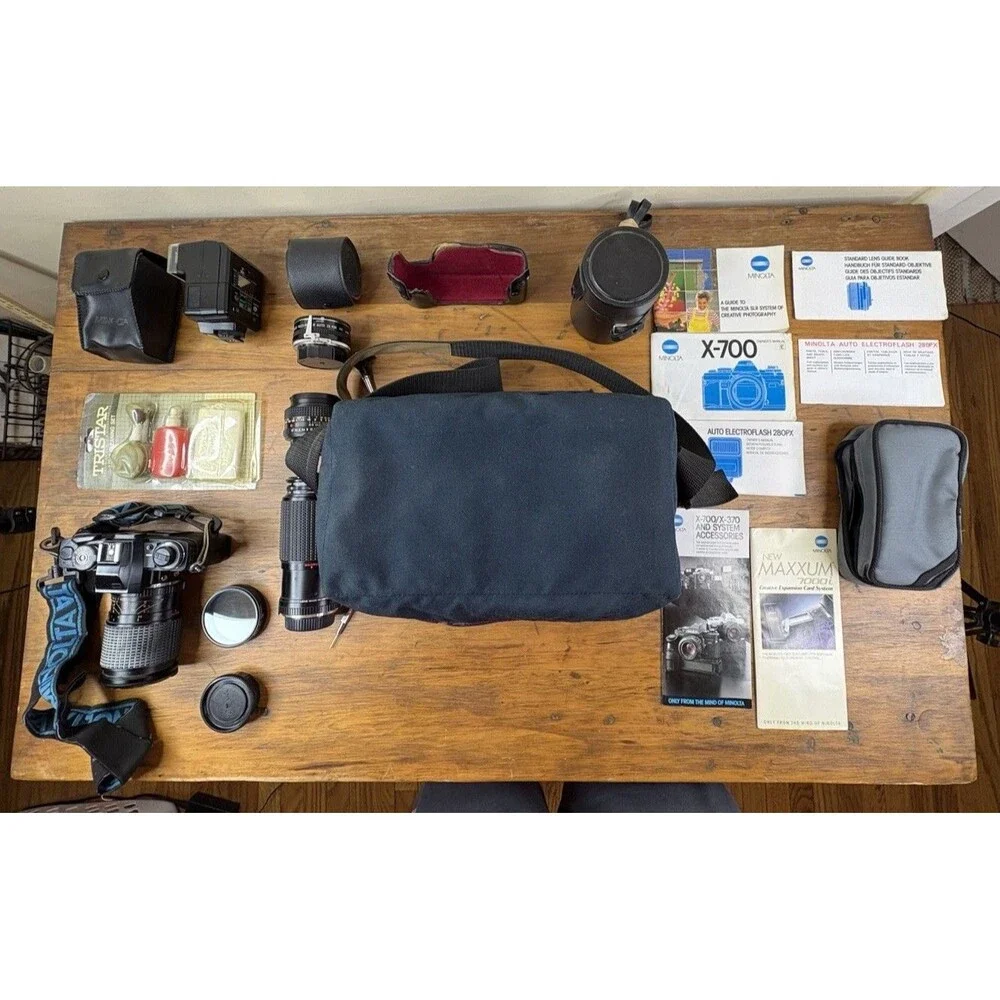 Minolta X700 35mm Film Camera 50mm Lens 280PX Flash Bundle Kit Vintage SLR Bag